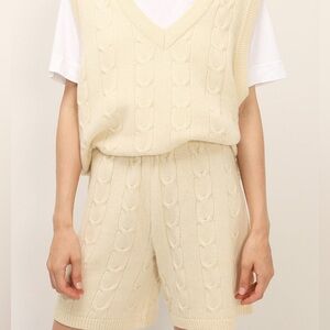 Storets 2 pc Harper Knitted Sweater Vest And Shorts Set in Cream Size S/M